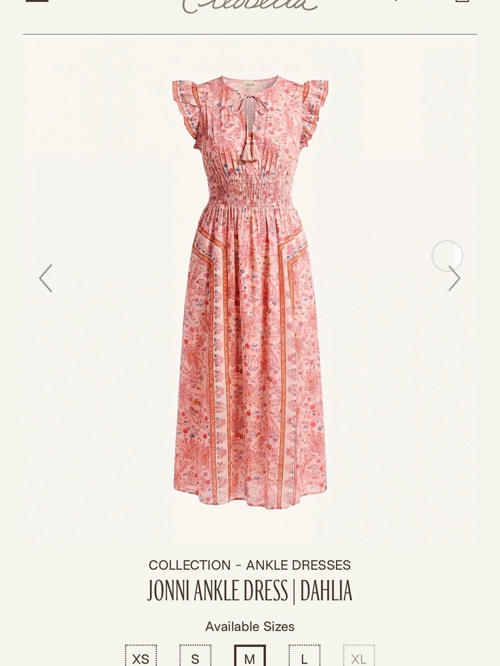 Cleobella Jonni Pink Floral Ankle Dress with Tassel Tie